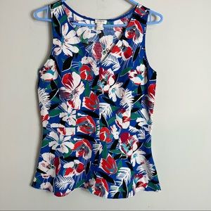 J. Crew Floral Sleeveless Blouse - Blue, Red, White